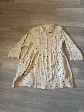 Paper Lace Linen STAR Dress Tan Black Coastal 4th Of July Boho XL  Lagen Tunic